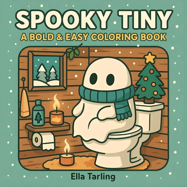 Spooky Tiny World – A Bold & Easy Halloween Coloring Book for Kids & Adults Featuring  cozy winter cabins, spooky bathrooms, and Halloween yoga studios
