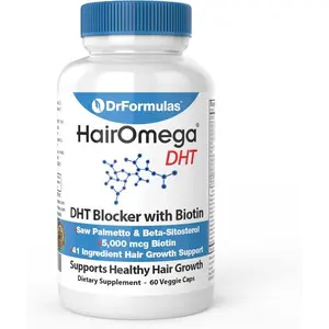 HairOmega DHT Blocker Biotin 5000mcg Hair Growth Vitamins for Women Men Anti Hair Loss Supplement 30 Day Supply