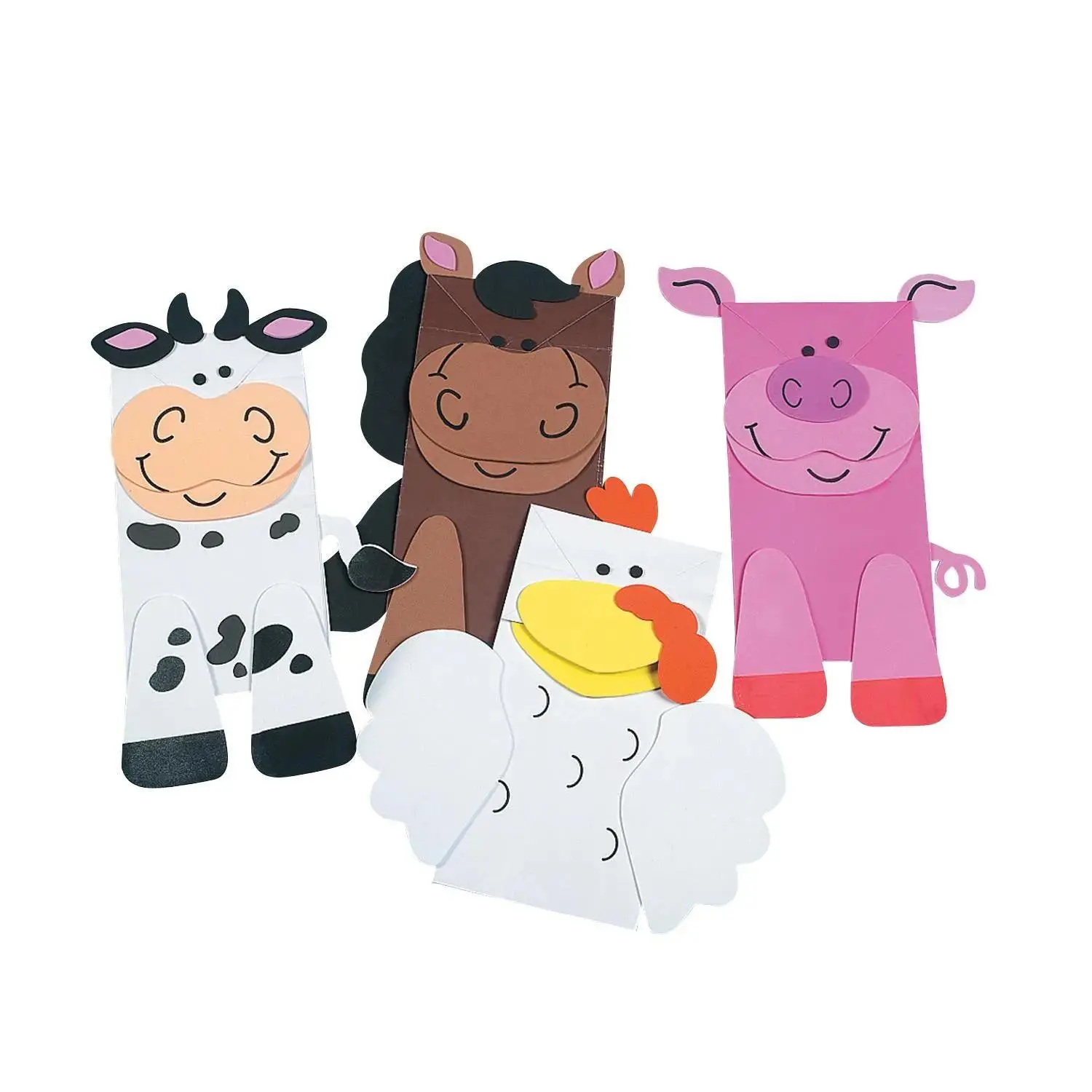 Farm Animal Friend Paper Bag Puppets Art Crafting Kit - 12 Pieces, Foam Pieces Included, Rooster & Cow Designs, for Ages 5+, Extra Pieces Included