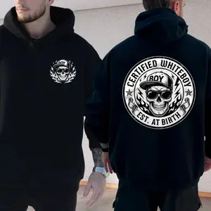 2 Sides Certified Boy Whiteb0yy Skull Graphic T Shirt For Men, Whiteb0yy American Sweatshirt, Black Streetwear Fashion Sweatshirt, Unisex Sweater Pullover Tee