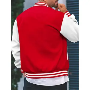 Men's Casual School Team Jacket, Spring and Autumn Fashion Button Baseball Collar Jacket