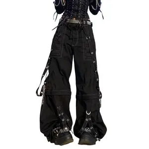 Women Cargo Jeans, Striped Zipper Button Closure Loose Casual Trousers Streetwear with Pockets Womenswear Bottom