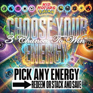 Energy Break 3 Pokemon Booster Packs - 3 Chances To Win Choose Your Energy Kid Motors TV Select Packs for High-Octane Fun