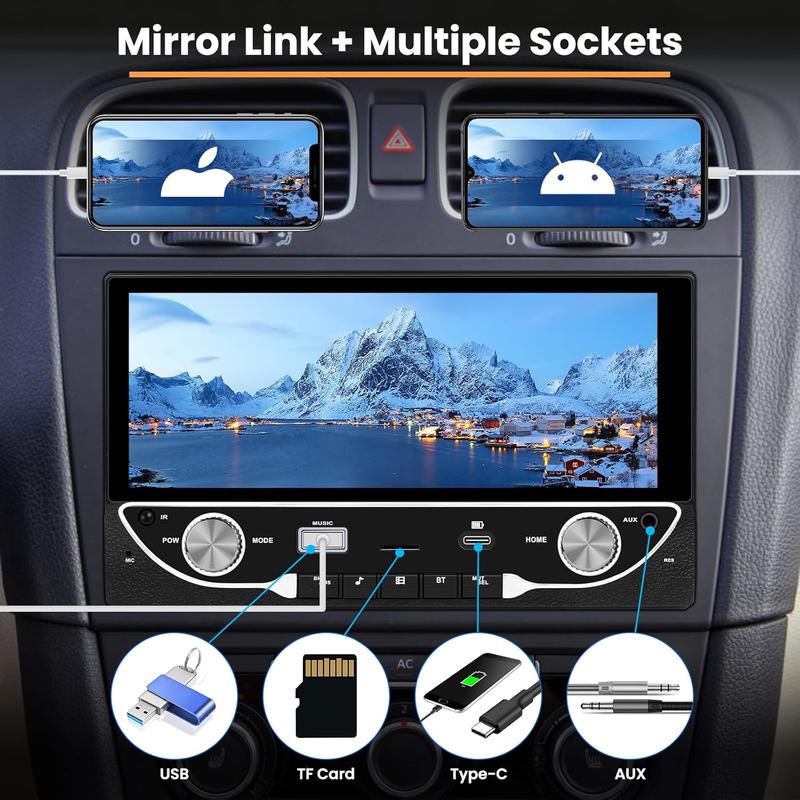 Hikity Double Din Car Radio with Wireless CarPlay Android Auto, Auto Radio with Bluetooth Hands-Free 6.86 Inch Touch Display Radio support DVR FM/EQ/AUX+Rear View camera