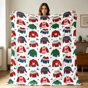 Kringle Express Oversized 60x80 Holiday Printed Throw w/ Trim lover gift warm flannel plush blanket modern design style fleece  lined jacquard sherpa sofa bed office shawl vibrant character art book  lovers air conditioning room handmade soft flat earth m