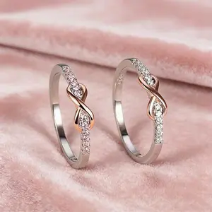 Forever Best Friends Pinky Infinity Love Ring Set for 2 - Promise Rings for Best Friends Infinity Design, Ideal Gift(Pink+White)