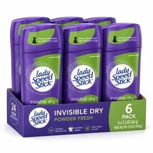 Lady Speed Stick Women's Invisible Dry Power Underarm Antiperspirant Deodorant, Scented Powder Fresh Fragrance, 2.3 oz Daily Use, 6-Pack Multi-Pack, Long-Lasting Freshness, Invisible Formula