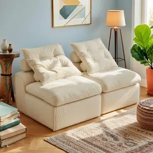 66" Corduroy Modular Compressed Sofa with Neck Pillow, Freely Combined Cloud-Soft Loveseat with Thick Cushions, No Assembly Couch with High-Density Sponge for Living Room Bedroom Reading Nook, Beige