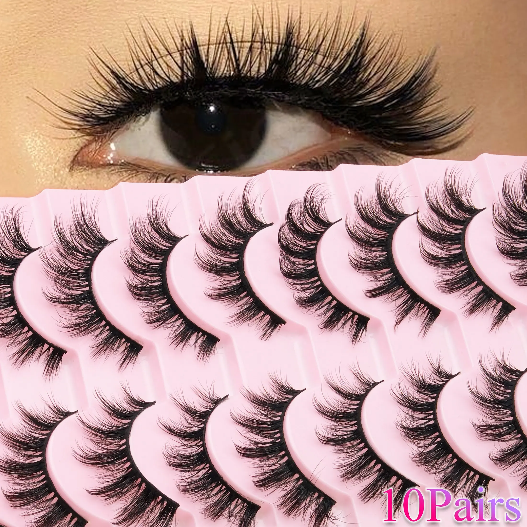 10 Pairs Artificial Mink Eyelashes Natural Full Strip False Lashes, Fake Lashes, D Curl Eyelashes, Soft Lightweight, Comfortable, Beginner Friendly Strips, Volumized False Eyelashes