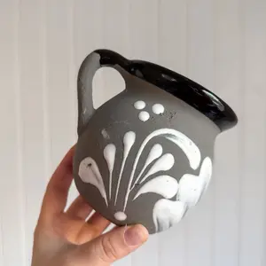 Black Cielito Lindo Ceramic Jarrito Coffee Mugs - Reusable Clay Design, Ideal for Coffee Drinking - Reuse, Drinkware, Washable Traditional Ceramic, Handmade & Decorated, Lead Free, Keeps Hot/Warm, 12oz Capacity - Tumbler Mexican mug ceramic mug