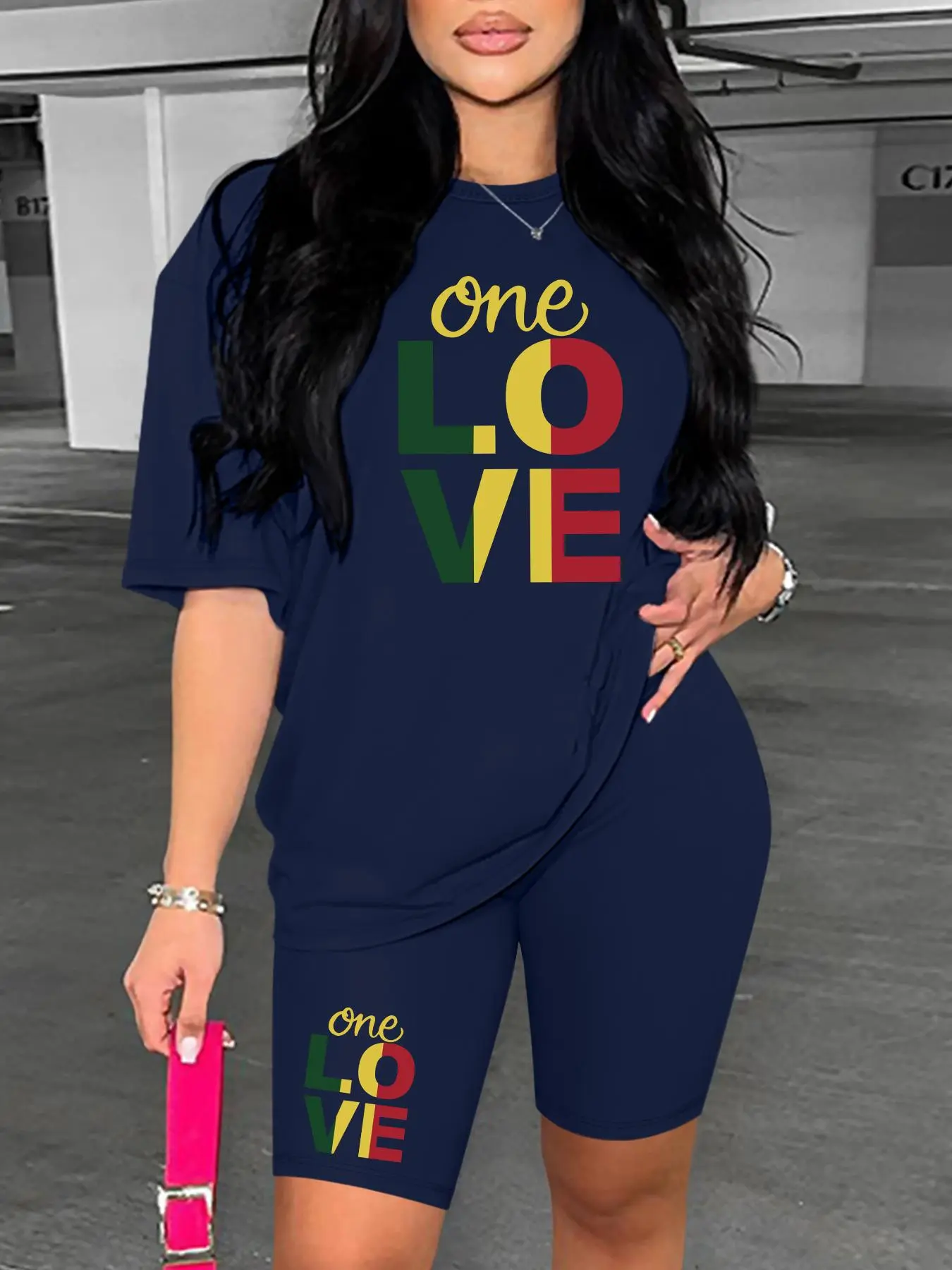 Two-Piece Set Women's One Love Print Long Sleeve Tee & Skinny Pants, Casual Fashion Cozy Round Neck Top & Trousers for Daily Outdoor Wear, Ladies Clothes for Spring Fall, Suits