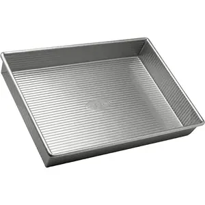 USA Pan Rectangular Cake Pan 9x13 Inch Nonstick & Quick Release Coating Aluminized Steel Made in USA for Even Heat Distribution - Silicone