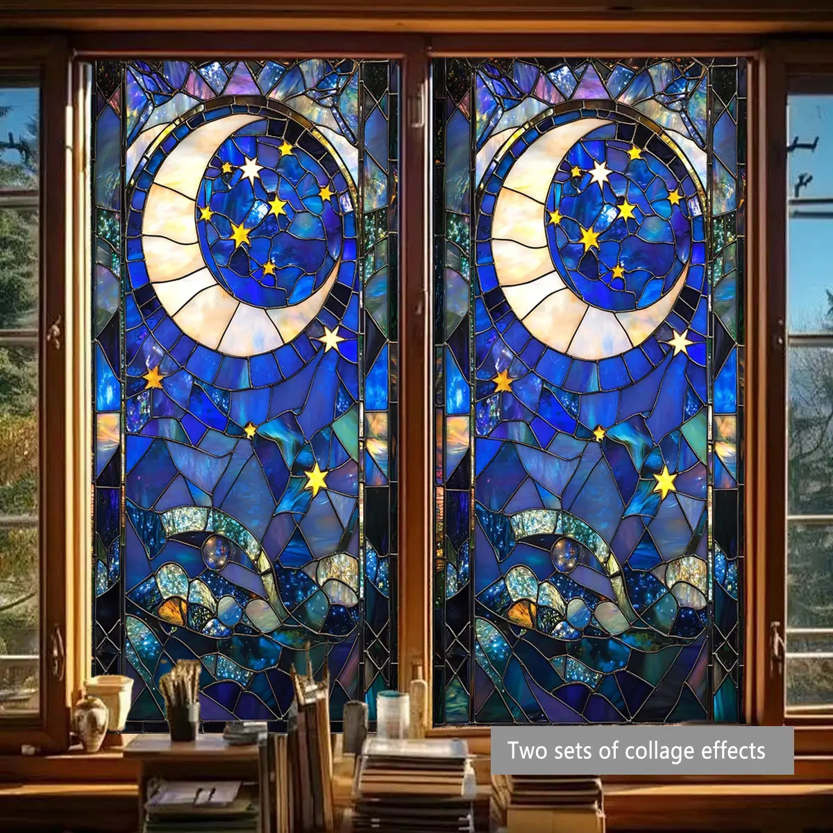 Vintage Starry Night Sky Window Sticker, Removable Window Decal, Decorative Decal, 45x100cm Beautiful Retro Design, Perfect for Bathroom Living Room Bedroom Decoration, Home Decor
