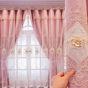 Embroidered Window Curtain, 1 Count Modern Simple Double Layer Curtain, Elegant Home Decoration Curtain for Living Room & Bedroom