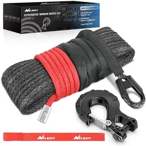 Nilight Winch Rope 1/4 Inch x 50 Ft Synthetic Winch Line Cable Kit Universal for ATV UTV Offroad  10000 lbs Black Winch Line Ropes with Protective Sleeve+ Forged 35000lb Winch Hook+Safety Strap