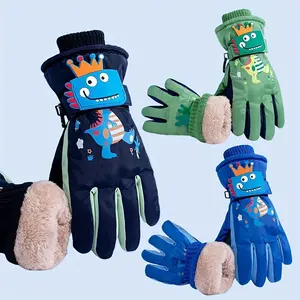 1 Pair Kids Winter Thermal Gloves - Thickened Cold Weather Gloves with Crown, Full-Finger Coverage, Soft Grip for Skiing, Snowboarding, Cycling, Outdoor Activities - Boys & Girls (Navy/Blue/Green/), Kids Snowboarding Gear, Playful Kids Design