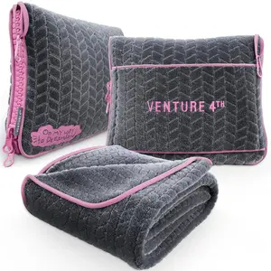 Venture 4th Travel Blanket Pillow - Ultra-Soft, 2-in-1 for Airplane, Car, Bus - Compact & Lightweight