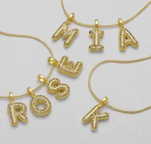 Gold Plated Crystal Initial Letter Charm CZ Alphabet Pendant for Necklace Bracelet