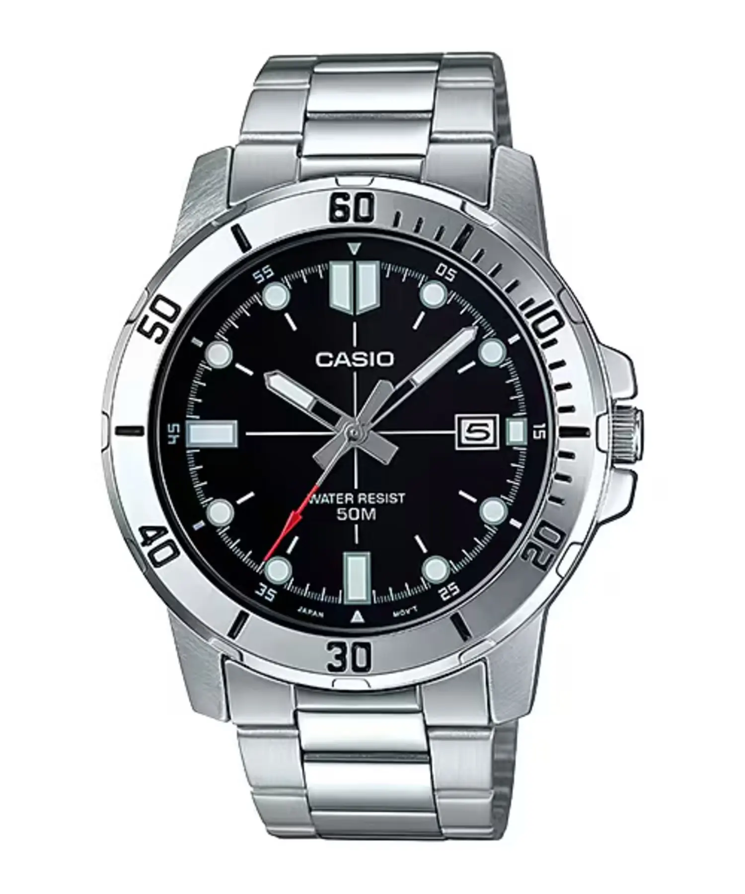 Casio Men’s Silver Stainless Steel Watch with Black Dial - MTP-VD01D-1EVUDF