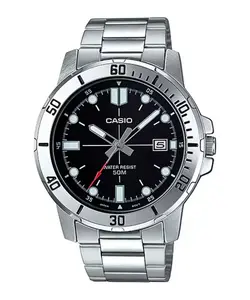 Casio Men’s Silver Stainless Steel Watch with Black Dial - MTP-VD01D-1EVUDF