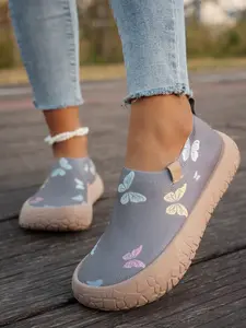 Women's Butterfly Printed Mesh Slip-On Shoes - Breathable Casual Loafers Walking Shoes for Summer, Travel & Everyday Wear