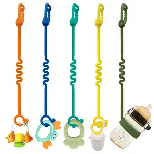 Rainbow Color Silicone Toy Straps Set, Fun Playful, 4 Toy Ropes & 1 Bottle Rope (no Toys), Dishwasher Safe, for High Chairs, Strollers, Cribs