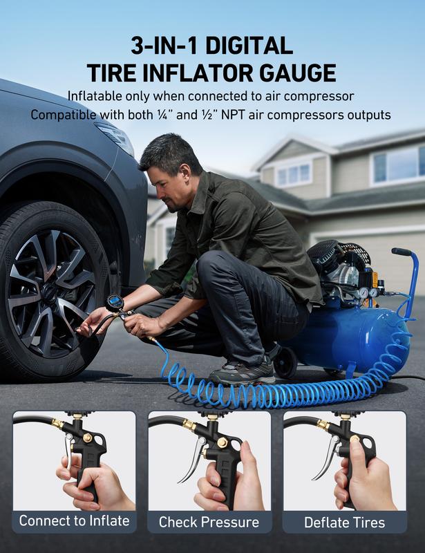 AstroAI Digital Tire Pressure Gauge with Inflator 250 PSI Air Chuck & Compressor Accessories Accuracy Measurement Durable Brass Components Automotive Vehicle Tool