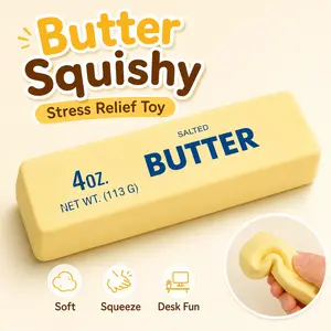 Salted Butter Cream Stick Squishy Toy - Soft Cream-Scented Silicone Stress Relief Squishies, Safe Material, Bright Yellow, Anxiety Fidget Toy, Cute Desk-Friendly Stocking Stuffer for All Ages
