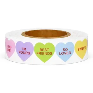 600Pcs Valentine's Day Heart Stickers 1 Roll Colorful Hearts Conversation Labels Cards Envelopes Crafts Bags School Party Gifts Decor