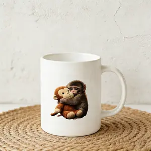 Cute Baby Monkey Punch Plush Toy with Hugging Ceramic Mug – Adorable Monkey Plush Cup