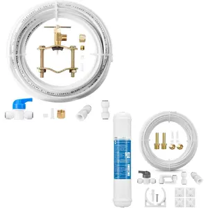 25FT PE Ice Maker Tubing with Quick Fittings and Self  Saddle Valve + Inline Water Filter for Refrigerator and Ice Maker,1/4" Push Connect  Carbon Filter