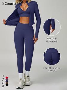 women's outdoor running quick-dry jacket and high-waist leggings set, v-neck long sleeve yoga tops for fitness and casual wear
