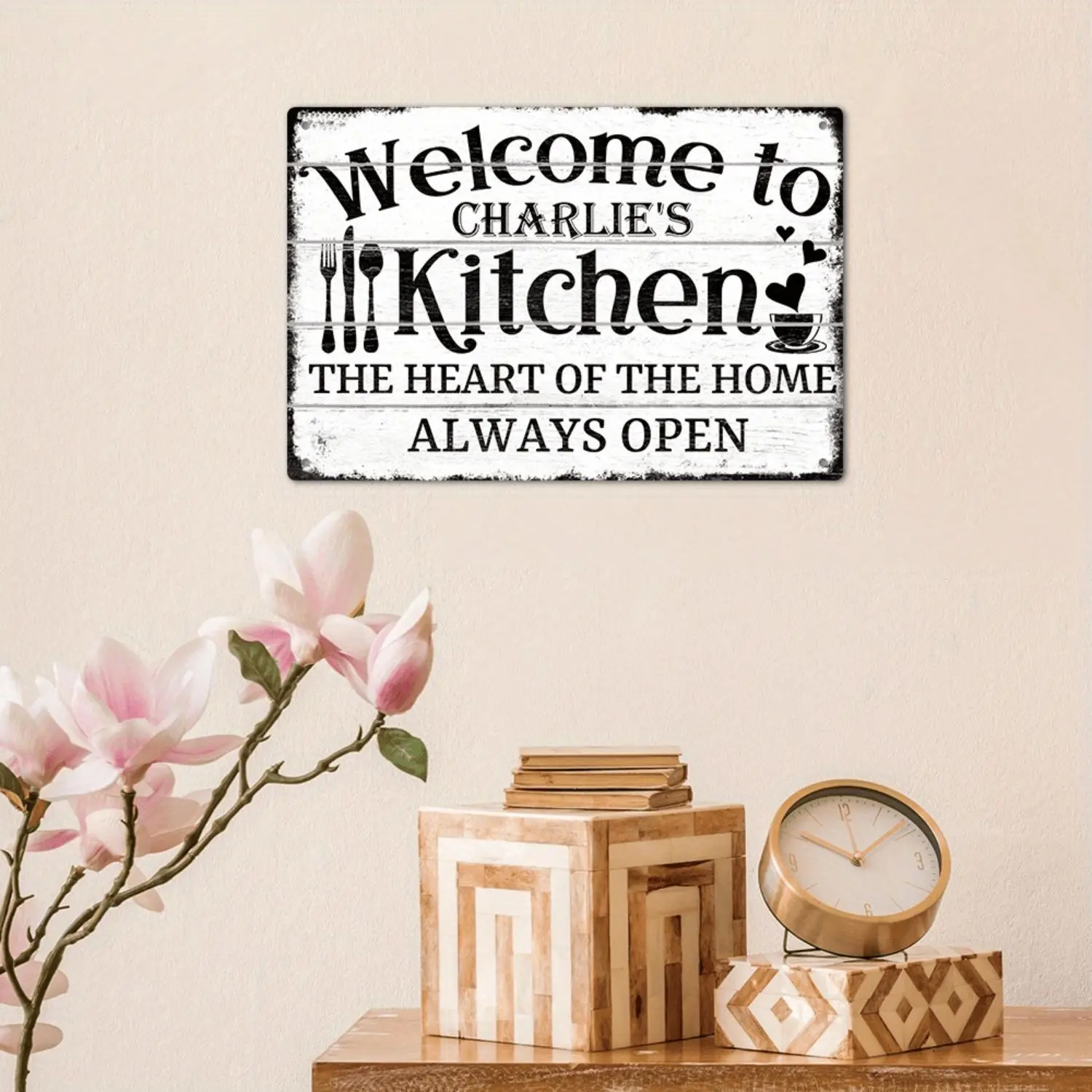 Putuo Decor 1pc Custom Metal Sign, Welcome to Charlie'S Kitchen The Heart of The for Home Always Open, Personalized Wall Art Decor for Home Farmhouse Kitchen