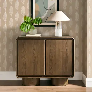 Lumo 2-Door Wood Curved Accent Cabinet in Walnut