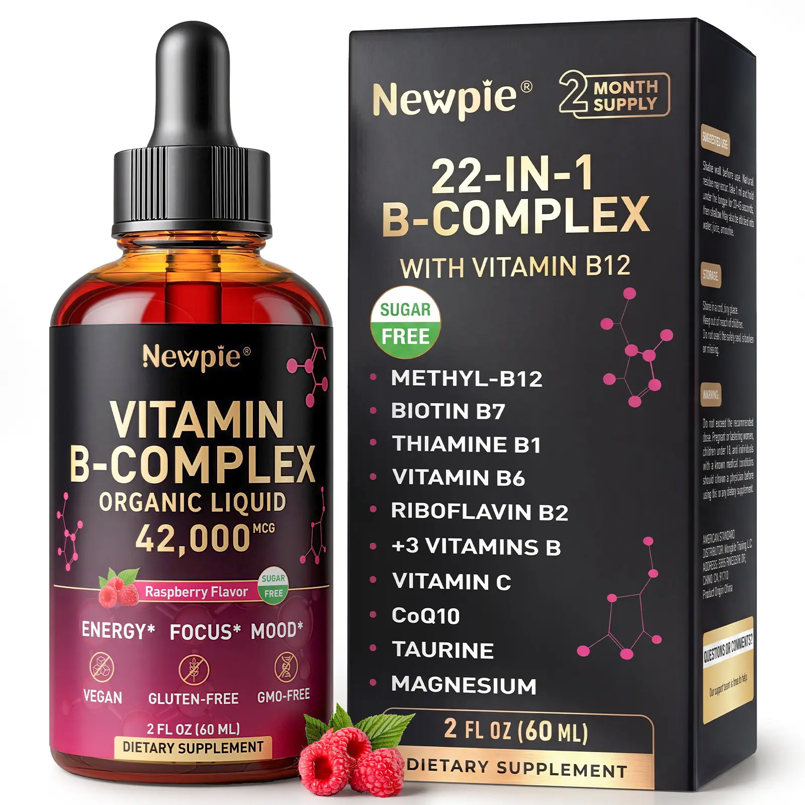 Methylcobalamin Vitamin B12 6500mcg Liquid Drops, 22-in-1 B Complex Supplement with Biotin, Folate & CoQ10, Daily Energy Support Dietary Dietary Dietary Dietary