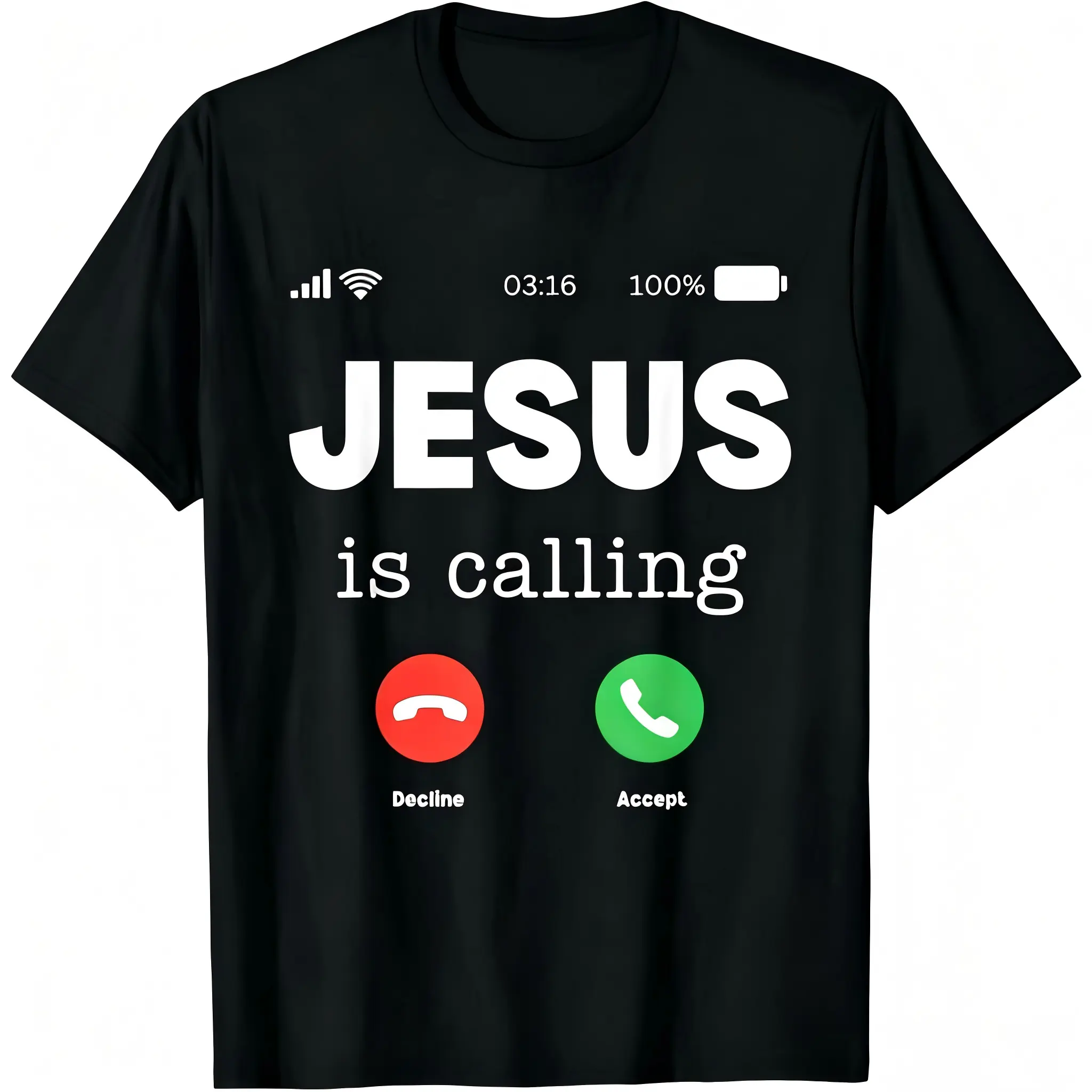Men's "Jesus is Calling" Graphic T-Shirt - Comfy Soft Cotton Religious Top, Classic Fit Shortsleeve Faith Gift for Pairing with Jeans, Tshirt, Menswear, Print, Breathable Fabric, High-Quality Graphics, Religious Theme, All Seasons