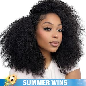 [Wear Go Half Wig] BGMgirl Invisible Hairline Afro Curly Kinky Straight Half Wig Glueless Human Hair Layered Cut Wigs Water Wave Kinky Curly Seamless Flip Over Updo Down Style Hairpiece Beginner Friendly 100% Human Hair #SummerVibes summerwins