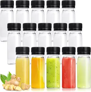 30 Pcs 2 Oz Small Plastic Bottles for Liquids,Ginger Shot Bottle with Lids,Reusable Bulk Beverage Containers for Juice,Liquor,Potion,Wellness,Diy,Wedding,Party,Travel(Black Cap) Xuyyicao