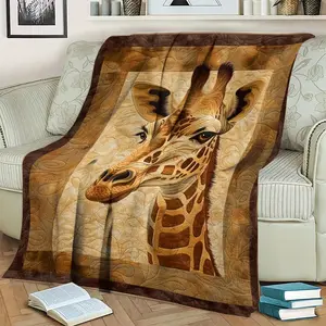 Vintage Quilted Giraffe Flannel Blanket, Ultra-Soft Plush Throw with Realistic Giraffe Print, Cozy Warm Fleece Blanket for Couch Bed Sofa, Perfect Wildlife Home Decor & Gift for Animal Lovers, All-Season Comfort