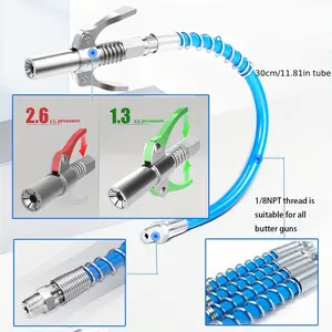 High-Pressure Grease Gun Nozzle, Double Handle, Self-Locking Steel Construction, Explosion-Proof Soft Hose Connector, Greasing Nozzle