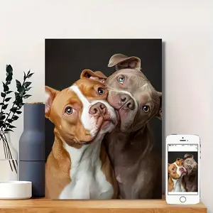 JIT 1PC Dog Memorial Framed Canvas Print, Personalized Pet Photo Wall Art, Crude Wood Frame, Ideal for Home Decor and Pet Remembrance, Fits Living Room and Staircase