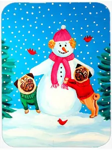 Carolines Treasures 7115LCB Snowman with Pug Glass Cutting Board - Large- 15 x 12 in.