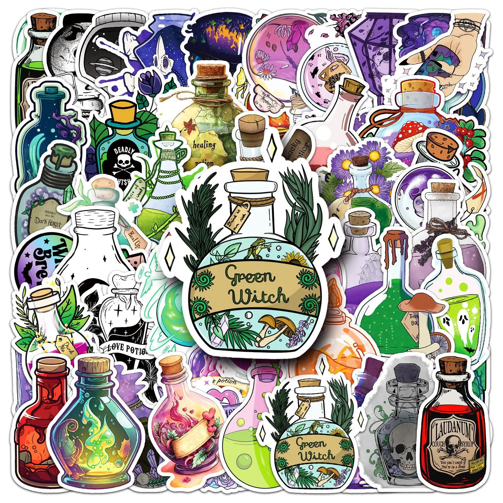 50pcs Magic Potion Series Stickers, Includes Sticker, Ideal for Scrapbooks Journals Laptops Water Bottles Cars, Positive Message Gift Based on Belief Design