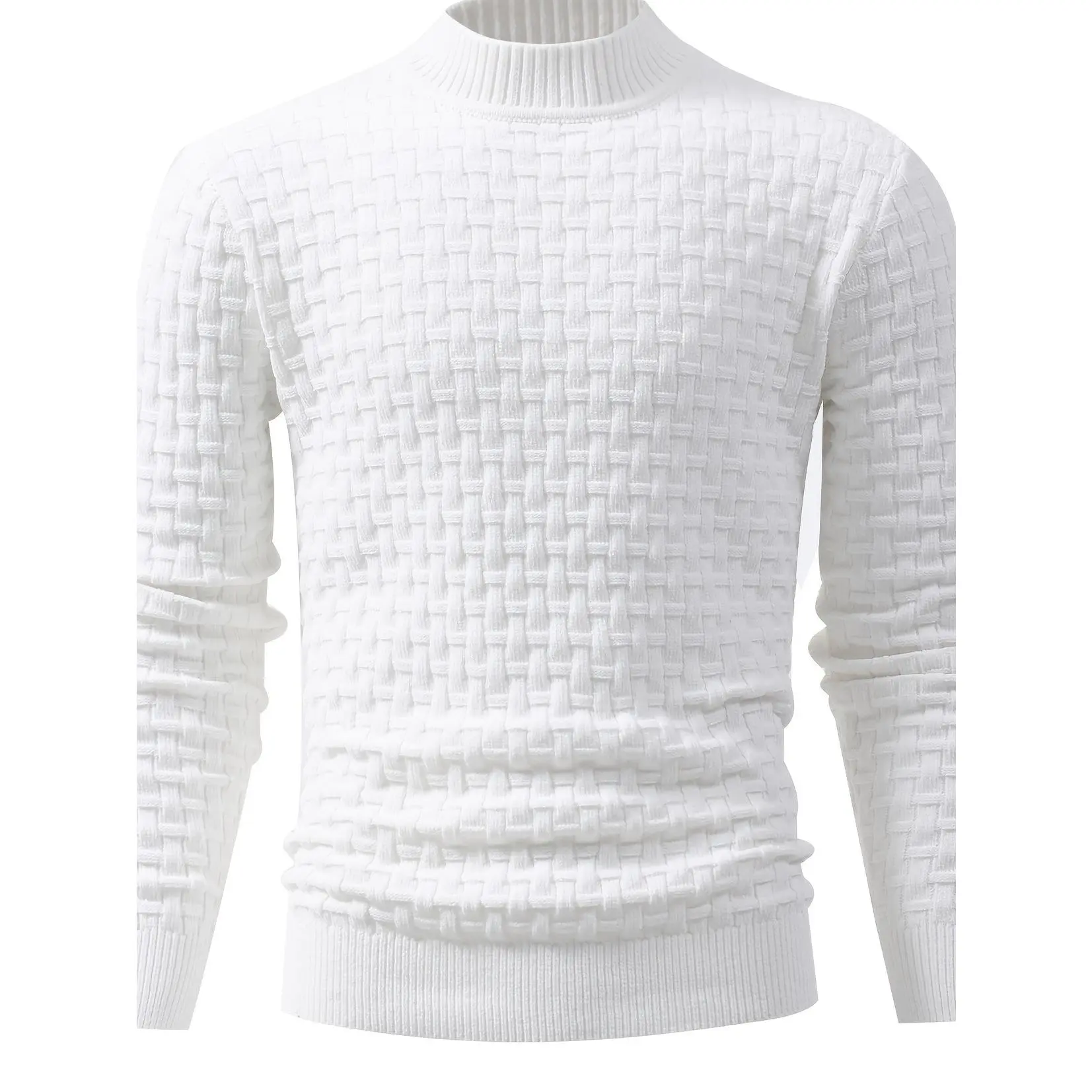 Men's Beige Slim Fit Ribbed Knit Sweater - High Elasticity Longsleeves Round Neck Crewneck Pullover, Solid Color Casual Autumn Cold Weather Winter Top, Comfortable Elegant Durable Menswear Knitwear