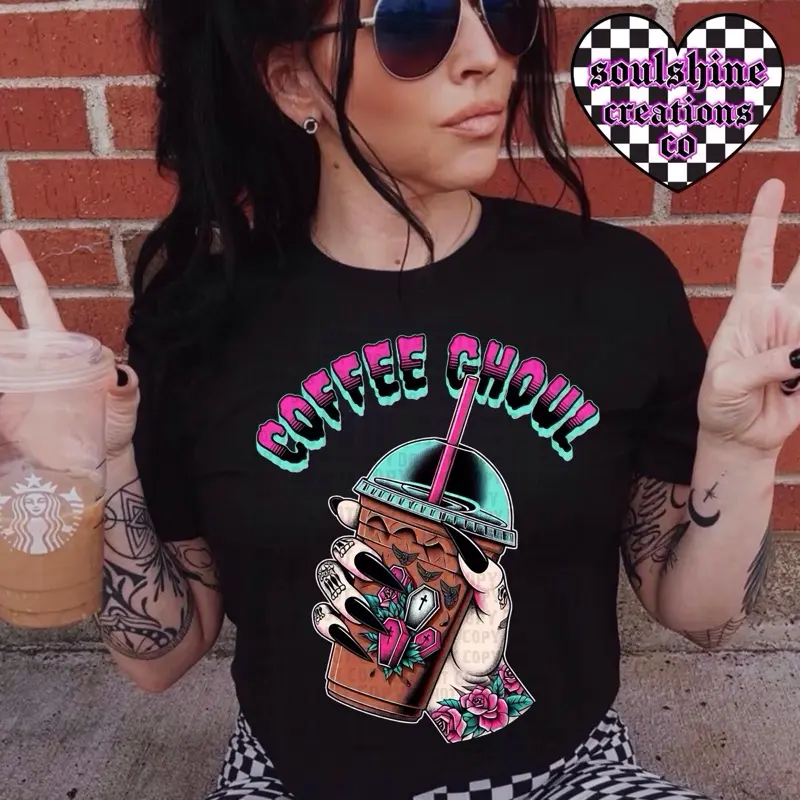 Coffee Ghoul Tee Or Sweatshirt -Edgy Alt Vibes-Unisex Sweater-DTF Printed