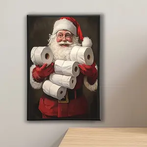 1pc No Frame - Humorous Santa Claus with Toilet Paper Vertical Art Deco Painting, Durable Indoor/Outdoor Christmas Holiday Decor for Home Office Bar Cafe, Unique Festive Gift, Christmas Home Decor