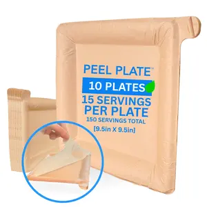 Peel Plate [10-Pack] 150 Servings Total [9.5in X 9.5in] - 2 Month Supply of Reusable Paper Plates