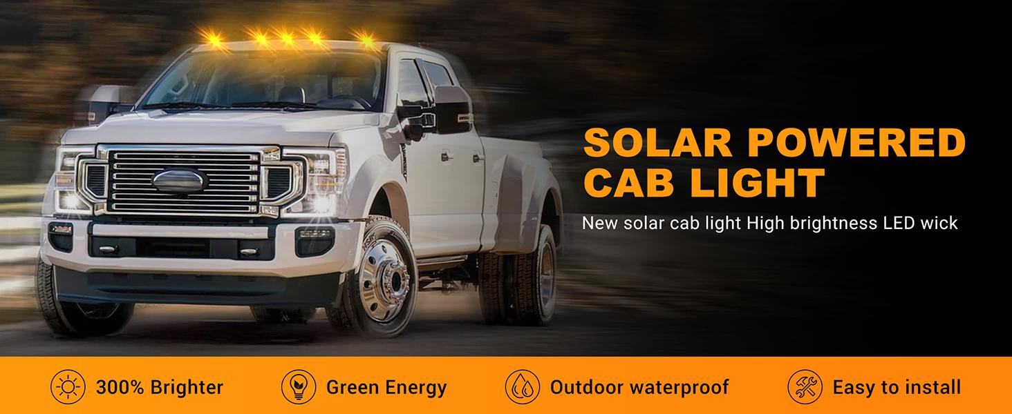 Wireless Solar Roof Lights for Truck SUV, No-Drill Cab Marker Lights, 3 Suction Cup Mount, Auto On/Off, IP67 Waterproof Solar Car Roof RGB Strobe Light,