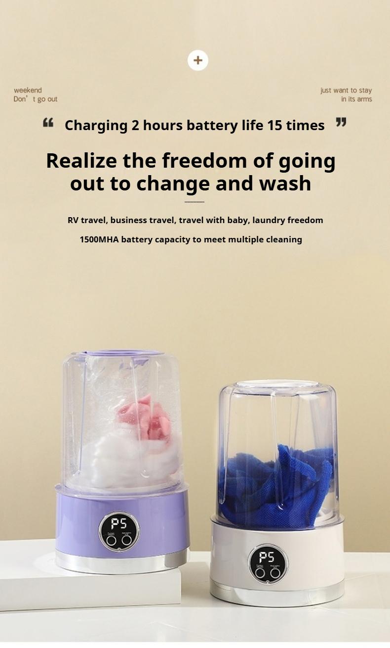 Portable USB-Rechargeable Mini Washer for Underwear &Socks Automatic Cleaning No Plug 20 Washes per Charge Compact Design with LED Display Separate Washing for Socks & Underwear Idealfor Travel Home RV Use