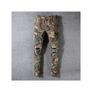 Gaojie Fashion Brand Multi-pocket Jeans Patch Camouflage Holes Elastic Figure-flattering Feet Pants